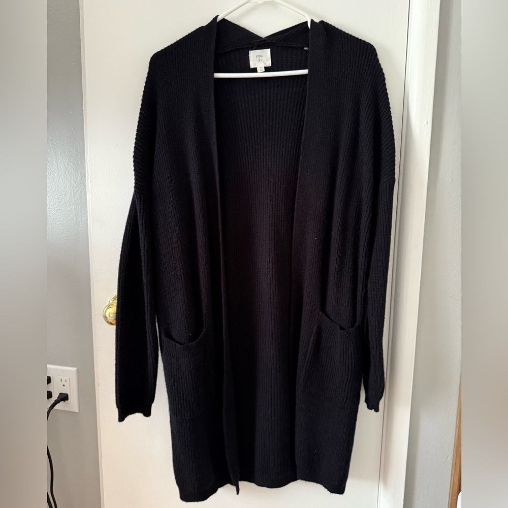 Black Open-Front Cardigan Sweater